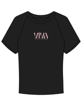 The Micro Rib Baby Tee - Black - Viva Pilates - Center Chest Stacked - Printed - Pink