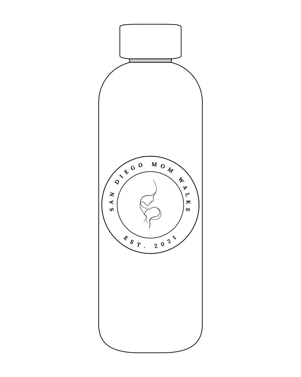 The Water Bottle - White - SD Mom Walks - Center " SAN DIEGO " - Black