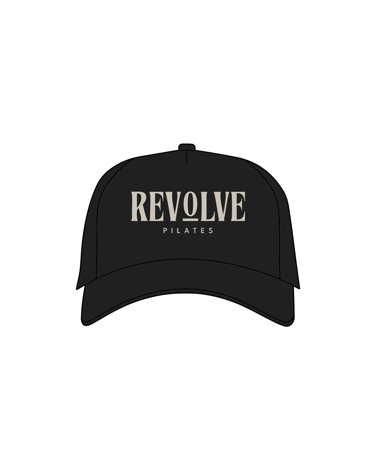 The Canvas Cap - Black - Revolve Pilates - Center Crown Stacked - Embroidered - Bone