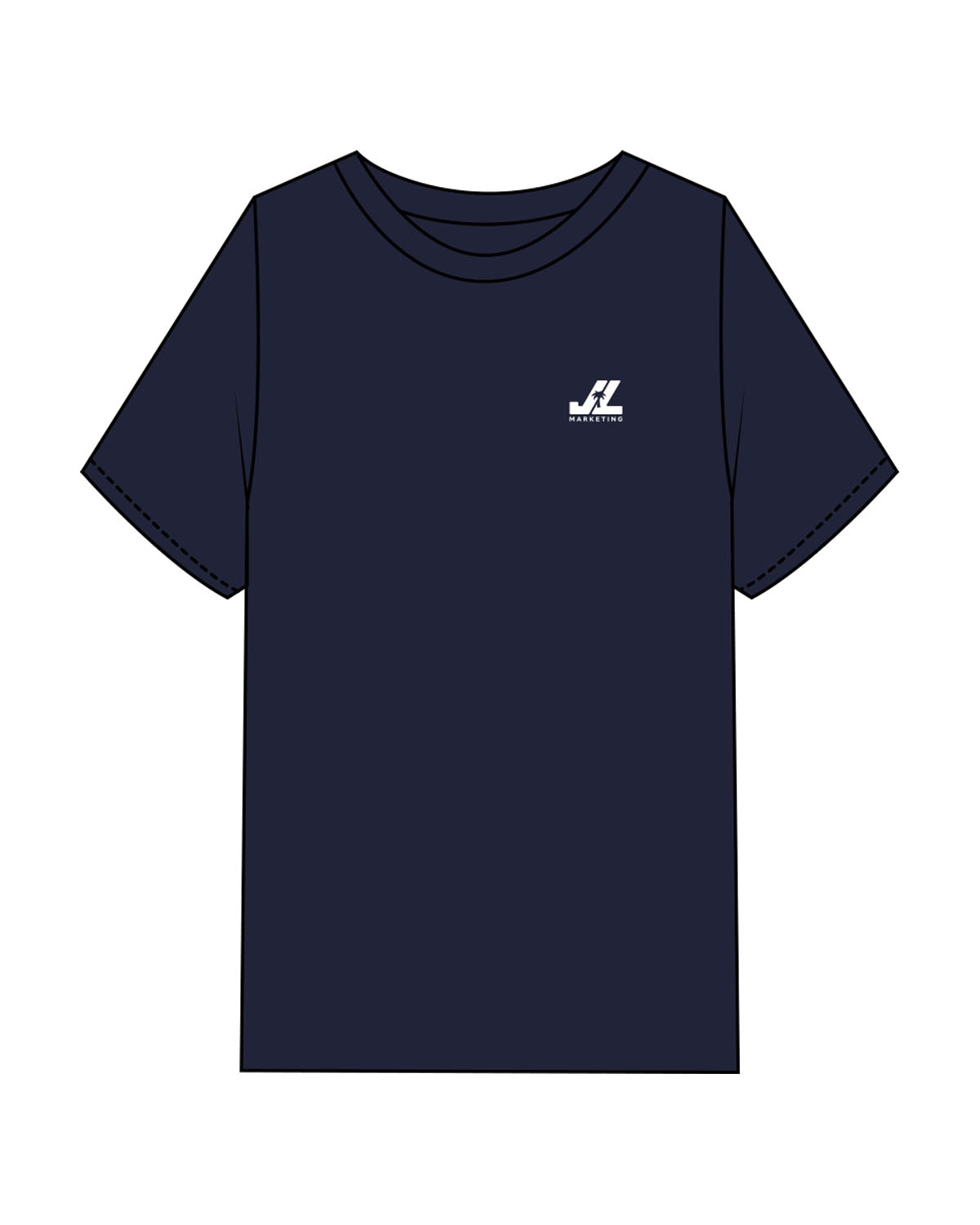 The Mens Heavyweight Tee - Navy - JL Marketing - Left Chest Stacked "Palm Tree "- Back Center - Printed - White