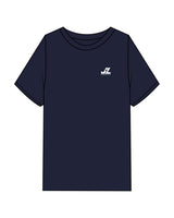 The Mens Heavyweight Tee - Navy - JL Marketing - Left Chest Stacked "Palm Tree "- Back Center - Printed - White