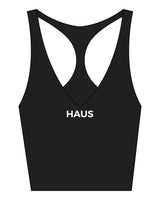 The Racer Tank - Black - Haus of Fitness - Center Chest & Back Neckline - White