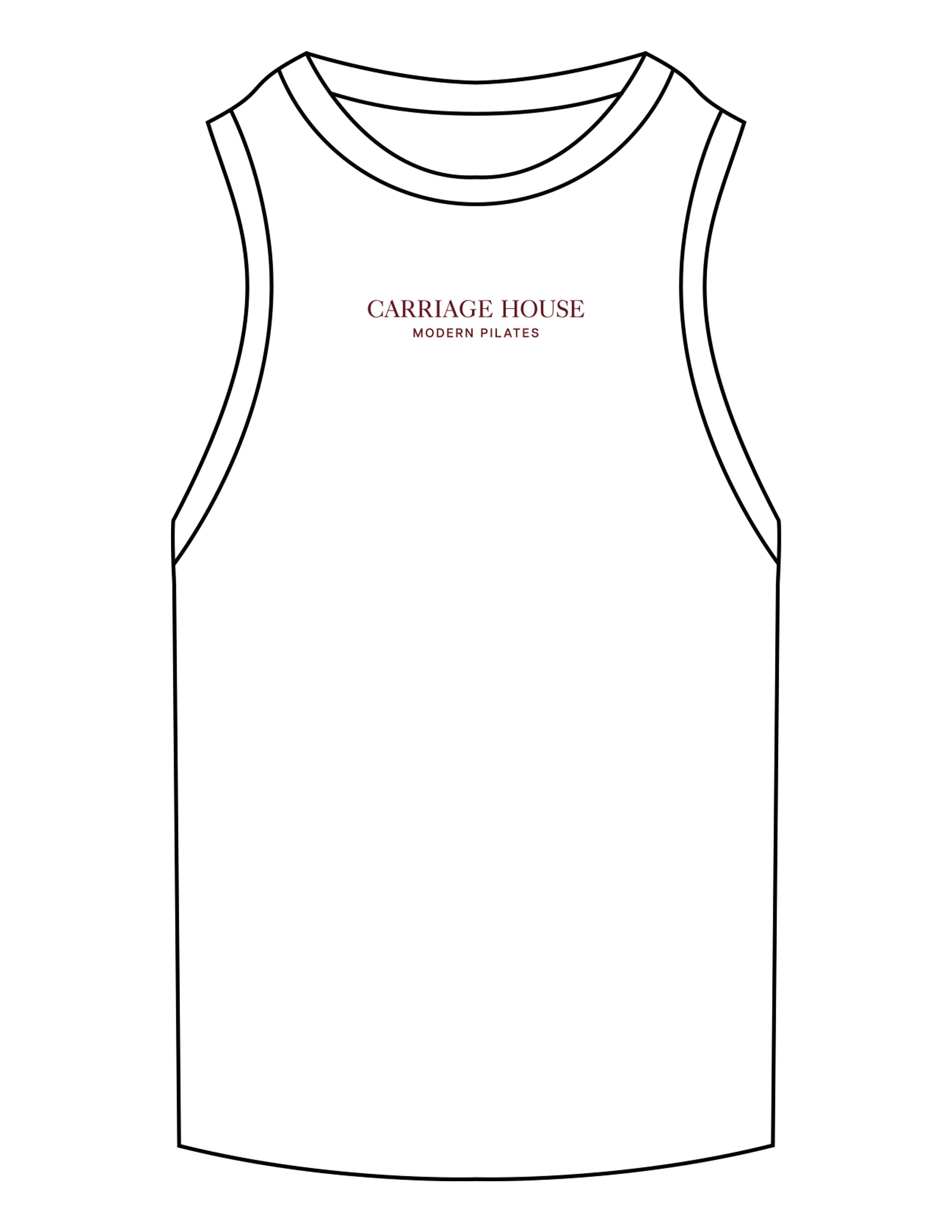 The Ribbed Full Length Tank - White - Carriage House - Center Chest Stacked - Embroidered - Maroon