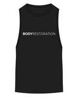 The Scoop Muscle Tank - Black - Body Restoration - Center Chest & Back Center Spine - Printed - White