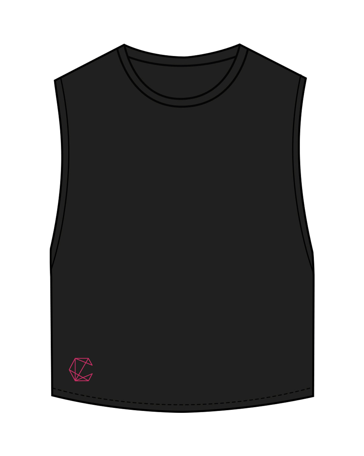 The Crop Muscle Tank - Black - Chromacore - Front Bottom Right & Back Stacked - Full Color