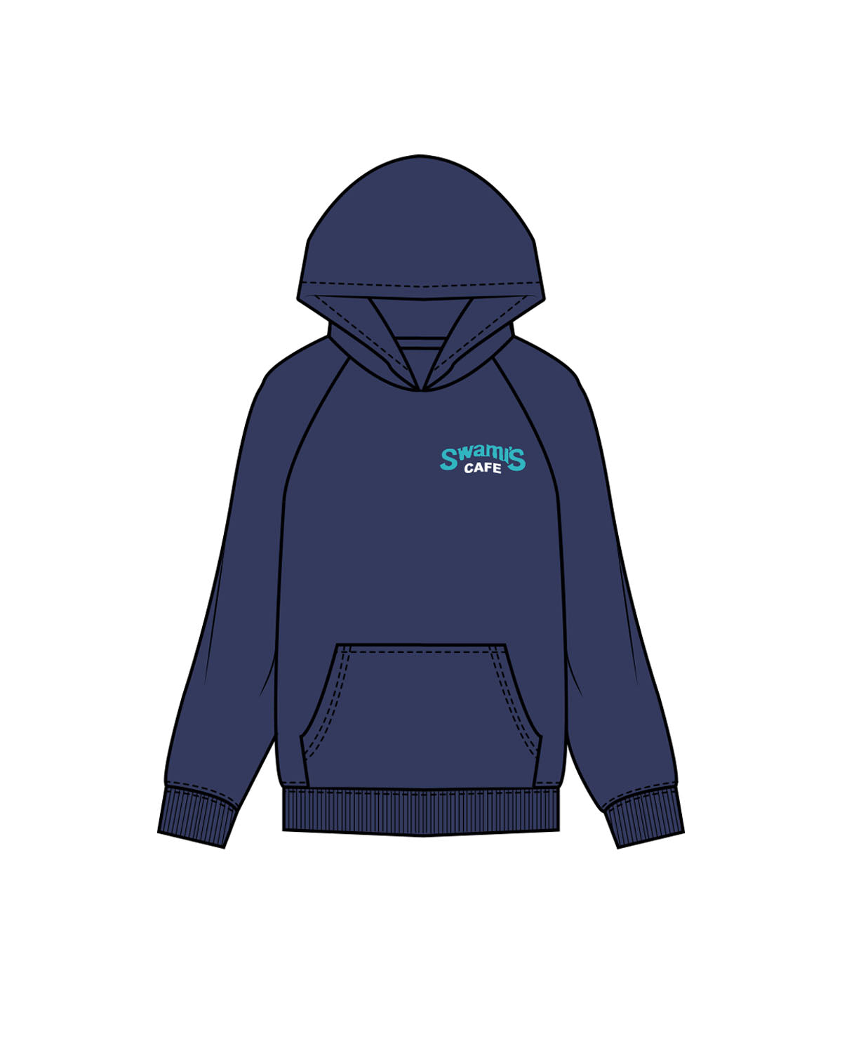 The Mens Hoodie - Cobalt - Swamis Core - Left Chest Stacked & Back Image - Printed - Full Color