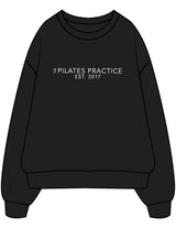 The Mens Crewneck - Black - Pilates Practice - Center Chest Stacked - Printed - White