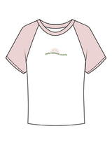 The Micro Rib Baby Tee - White / Pink - SWS - Center Chest Wavy Text - Printed - Full Color