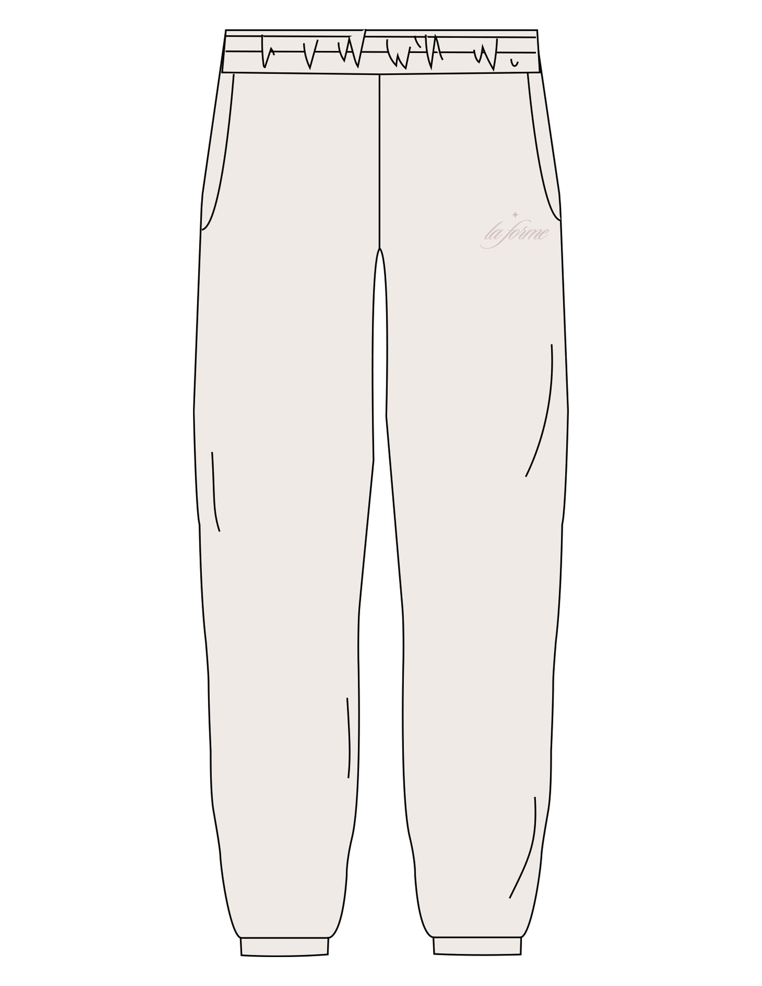 The Womens Sweatpants - Bone - LA FORME PILATES - Left Leg - Printed - Tone on Tone