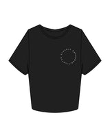 The Crop Tee - Black - Clearly Pilates - Left Chest Round - White