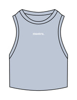 The Ribbed Crop Tank - Powder - Mantra- Center Chest - Embroidered - White