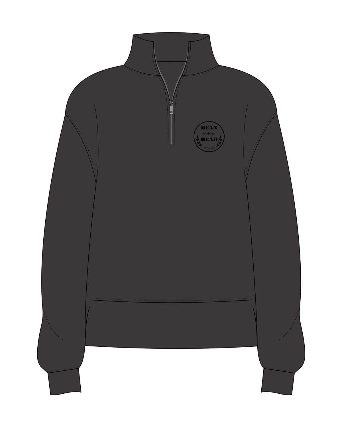 The Mens 1/4 Zip - Washed Black - Bean Head - Left Chest Round - Embroidered - Black