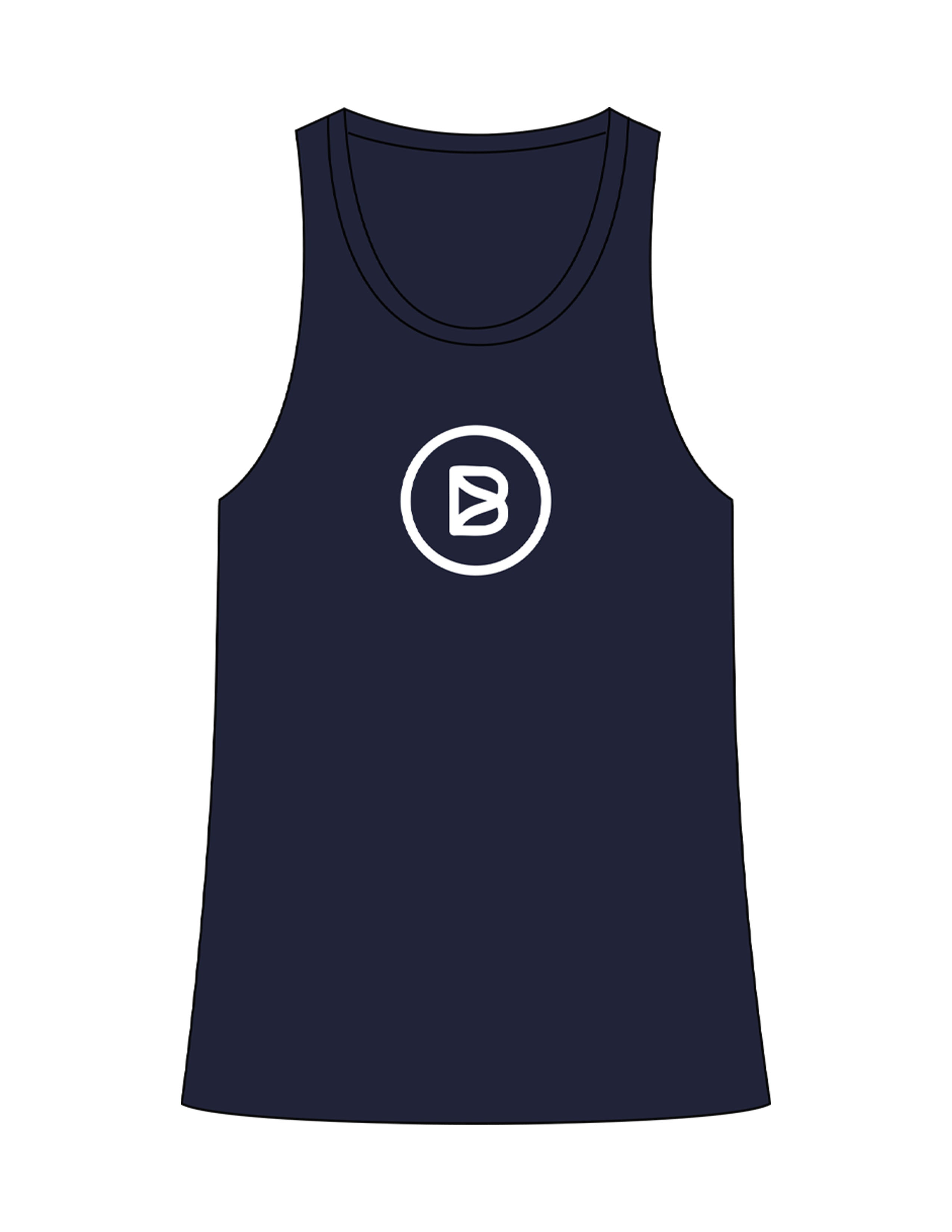 The Womens Full Length Tank - Navy - Bond Fitness - Center Chest Round - Printed - White