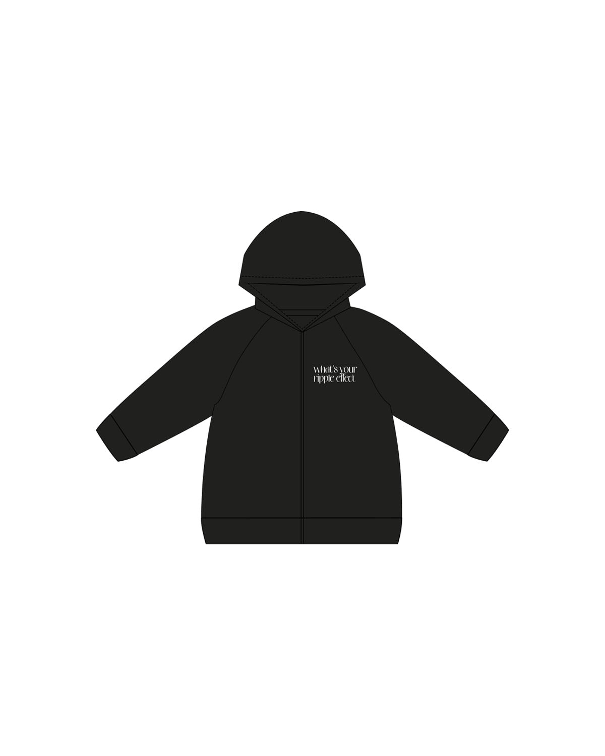 The Kids Zip Hoodie - Black - Barre Ripple - Left Chest & Back Stacked - Printed - White