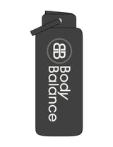 The Wide Mouth Water Bottle - Charcoal - Body Balance - Center Body Stacked - Printed - Off White