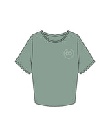 The Crop Tee - Sage - Aligned Pilates - Left Chest Round - Printed - Off White