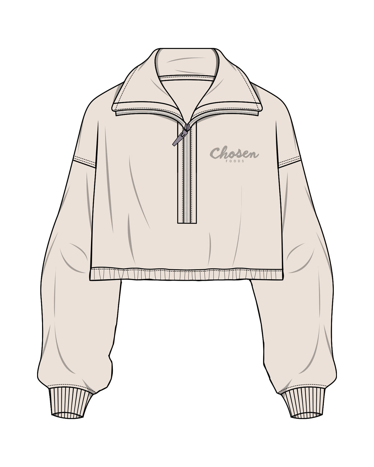 The Suede 1/2 Zip - Latte - Chosen Foods - Left Chest Stacked - Embroidered - Tone on Tone