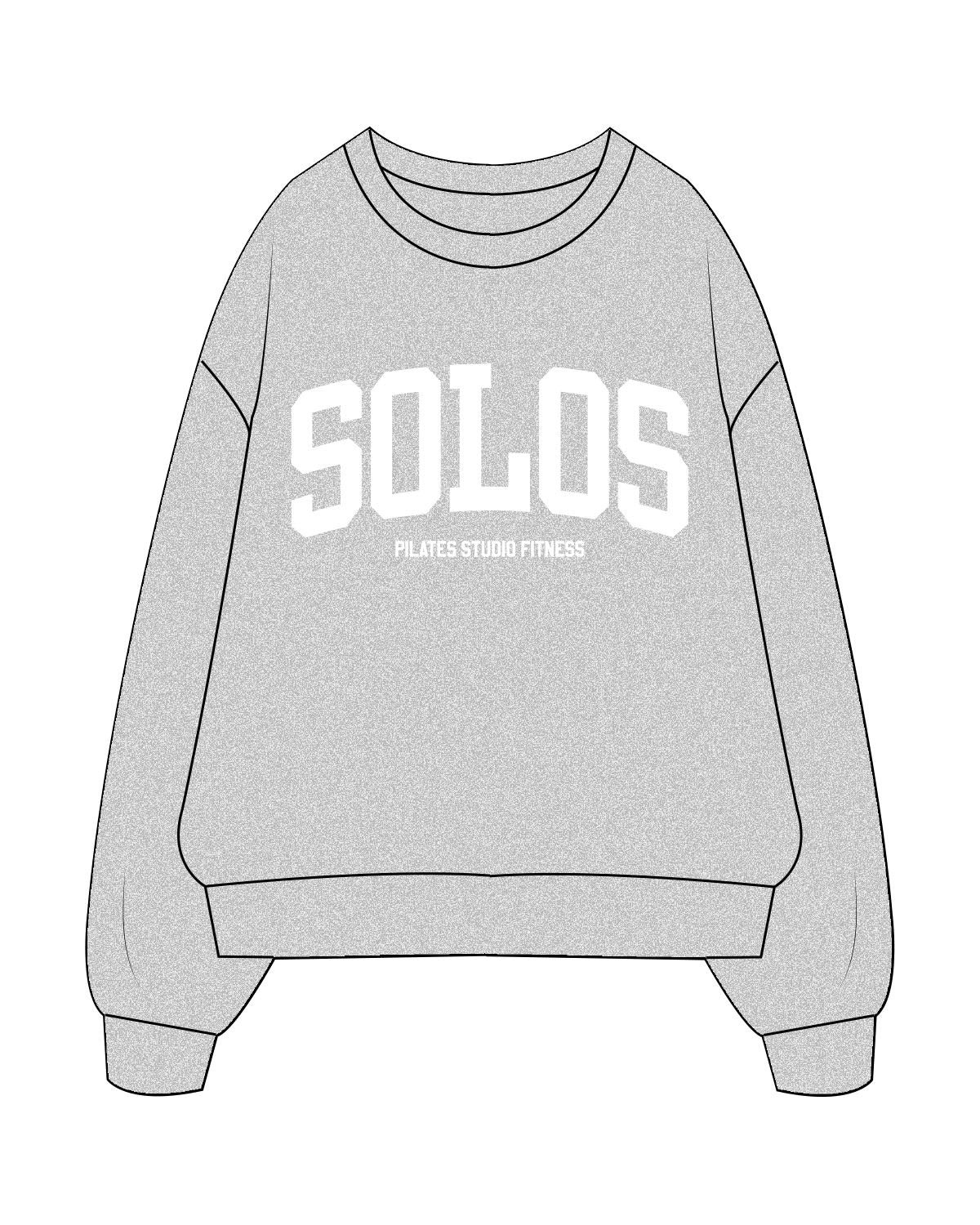 The Mens Crewneck - Heather - Solos Pilates - Center Chest Stacked - Printed - White