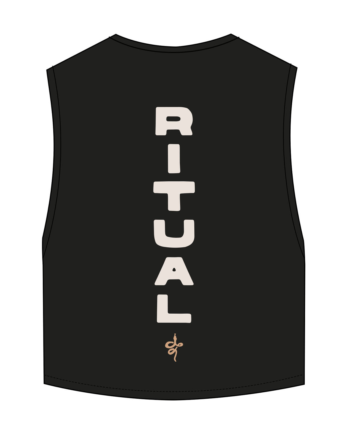 The Crop Muscle Tank - Black - Ritual Indoor Cycling - Bottom Left & Center Back Stacked Logo - Printed - Full Color