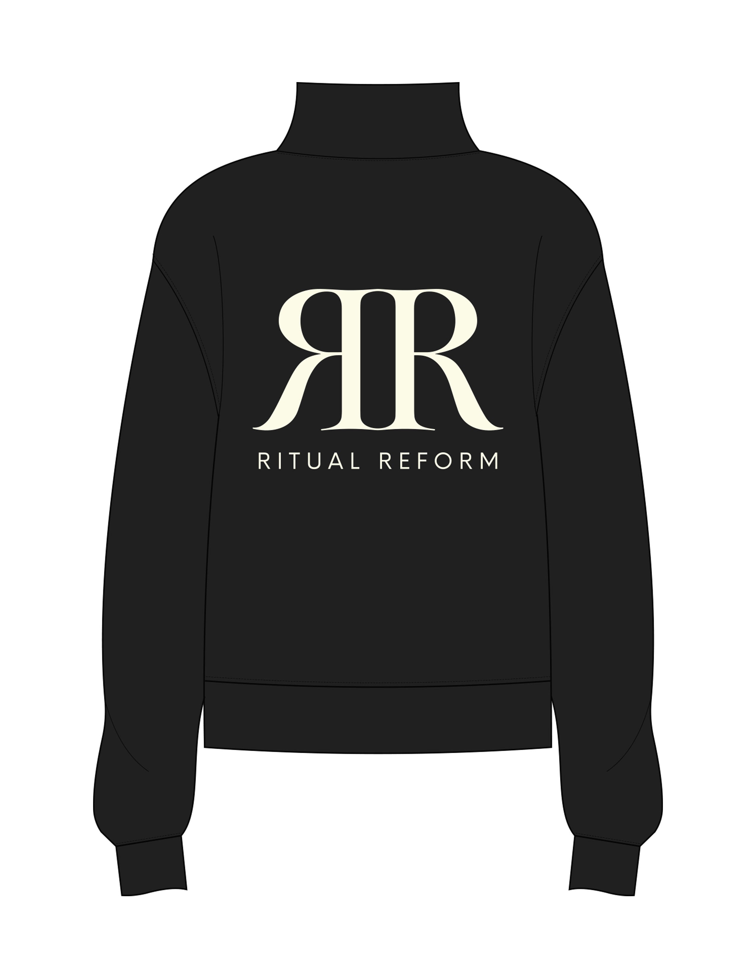 The Mens 1/4 Zip - Black - Ritual Reform - Left Chest & Back Stacked - Printed - Off White