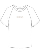 The Micro Rib Baby Tee - White - Aluna Restore - Center Chest - Printed - Taupe