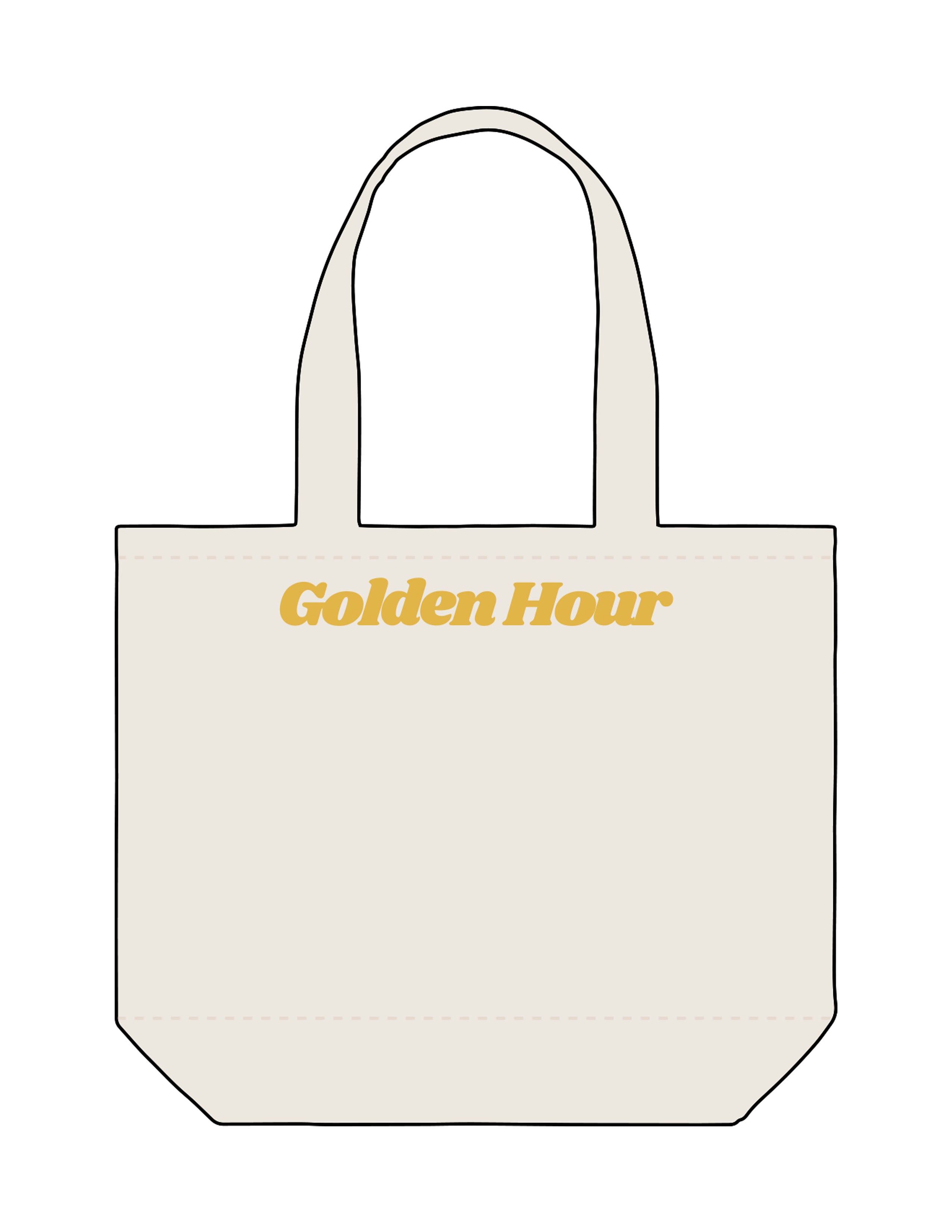 The Tote Bag - Natural - Golden Hour RI - Upper Body "GOLDEN HOUR" - Printed - Gold