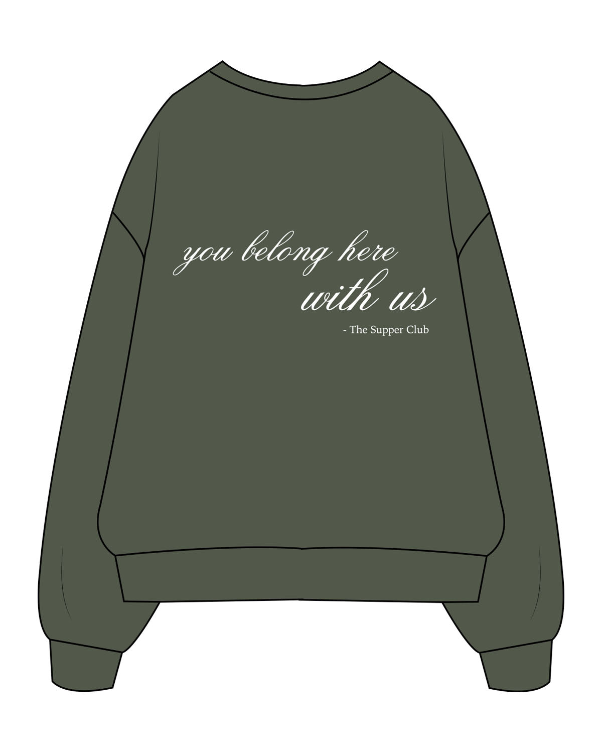The Mens Crewneck - Cypress - The Supper Club - Chest & Back  - Printed - White