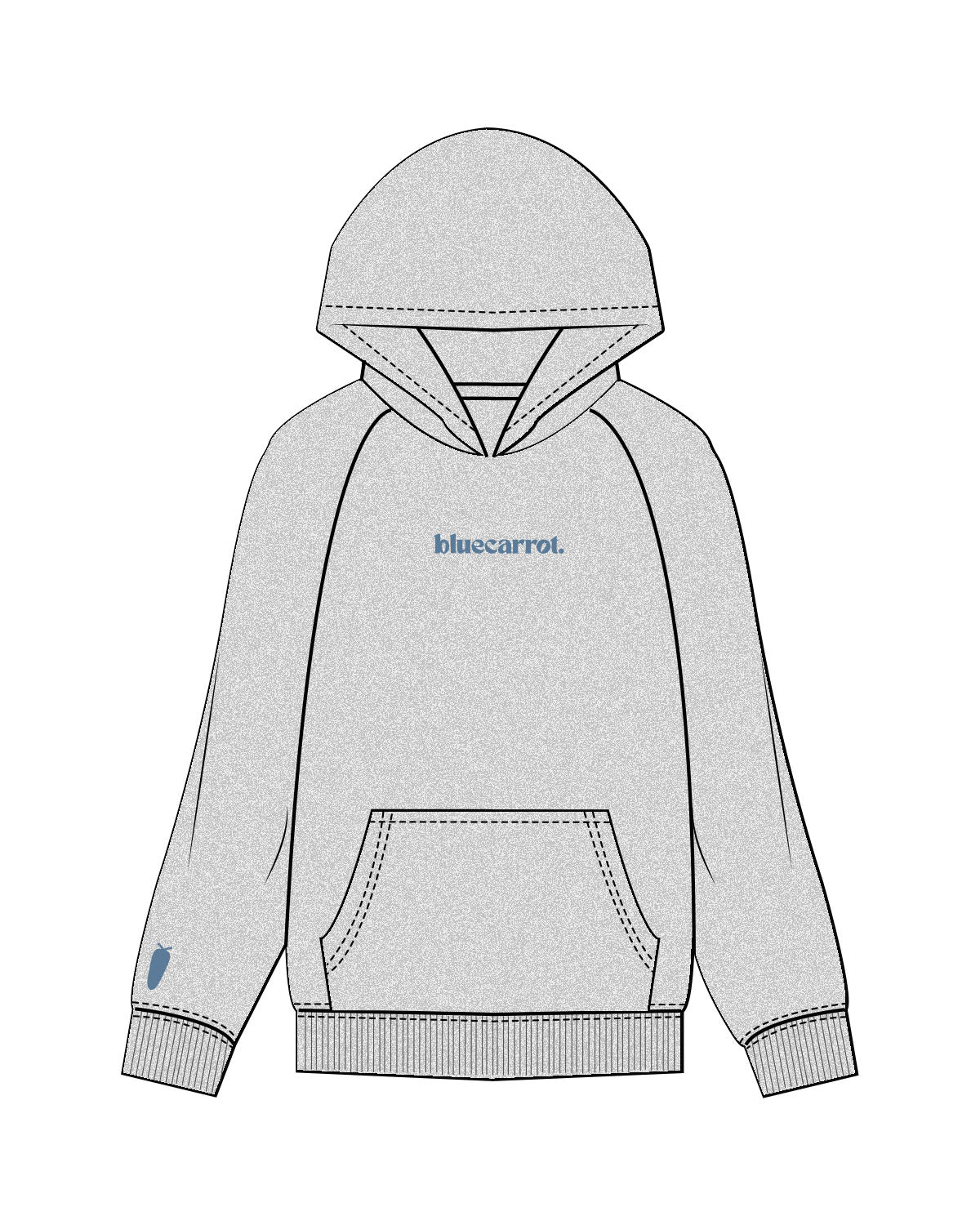 The Womens Hoodie - Heather - BlueCarrot - Center Chest & Left Sleeve - Printed - Blue