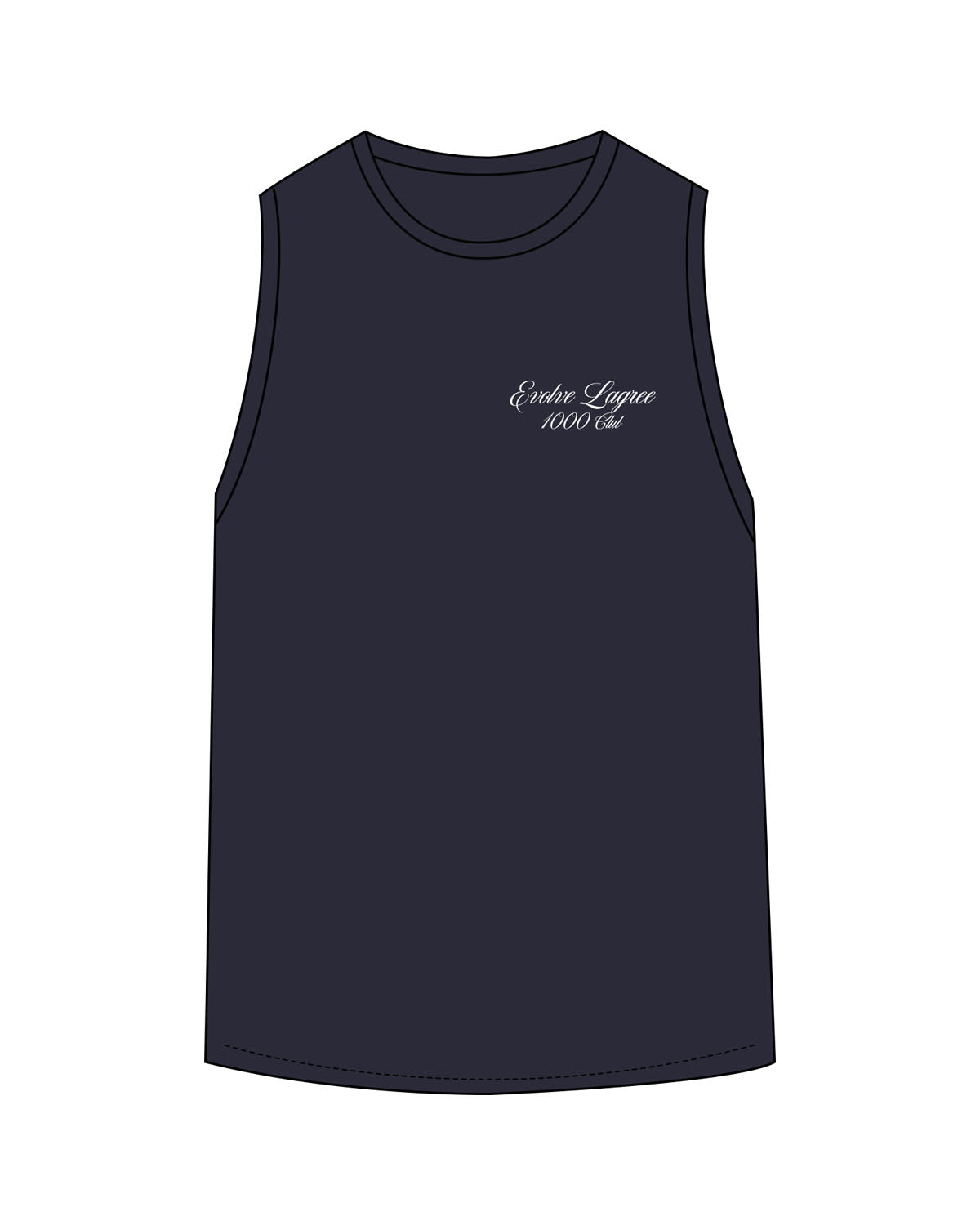 The Classic Full Length Tank - Ink Blue - Evolve Lagree - Left Chest - Printed - White