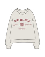 The Womens Crewneck - Washed Bone - Tone Wellness Studio - Center Chest Stacked "LEXINGTON" - Printed - Burgundy