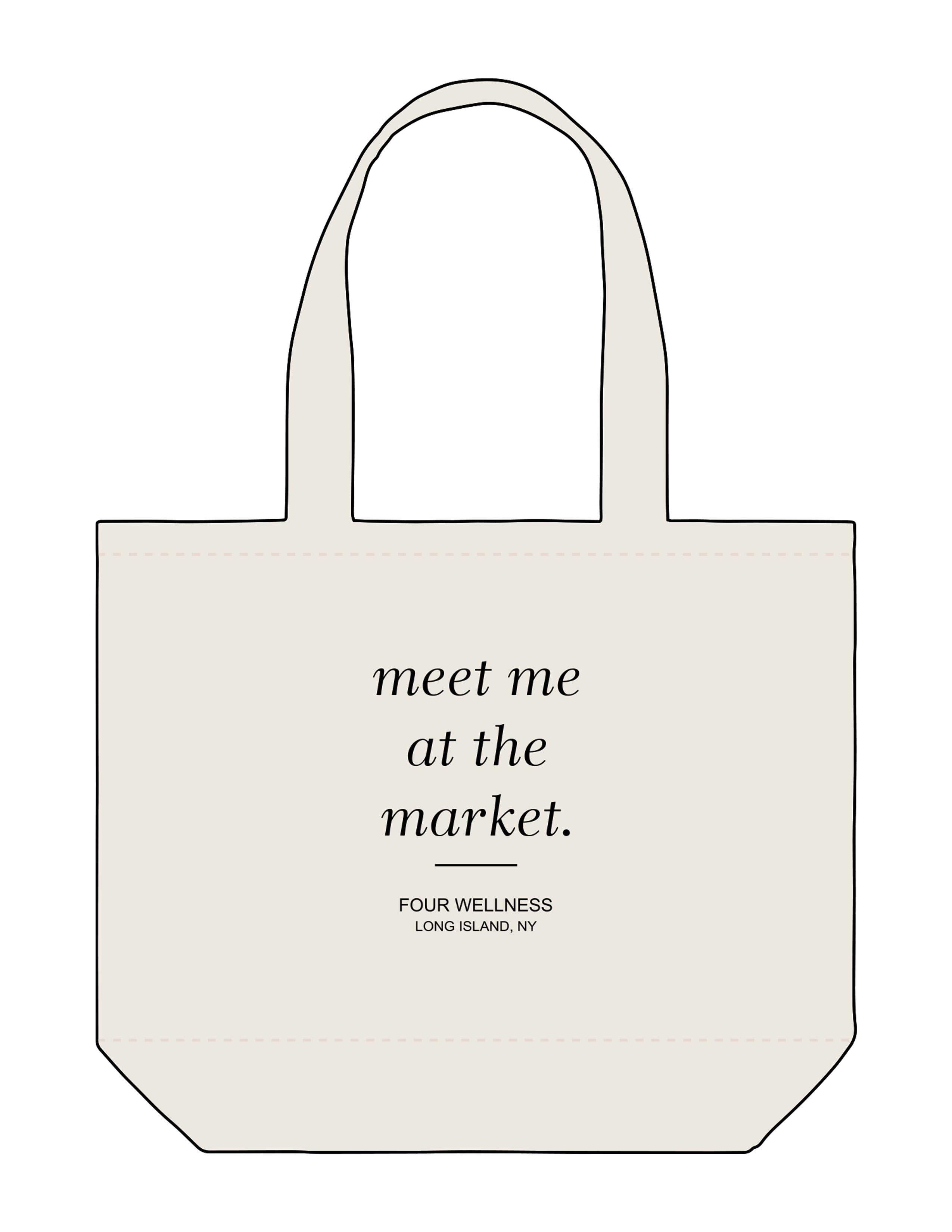 The Tote Bag - Natural - Four Wellness - Body Stacked "MARKET" - Printed - Full Color