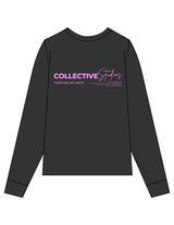 The Mens Heavyweight Long Sleeve - Washed Black - Collective Studios - Left Chest & Back Stacked "Pilates" - Printed - Pink