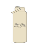 The Wide Mouth Water Bottle - Cream - Plank + Power - Center Body Stacked - Printed - Charcoal