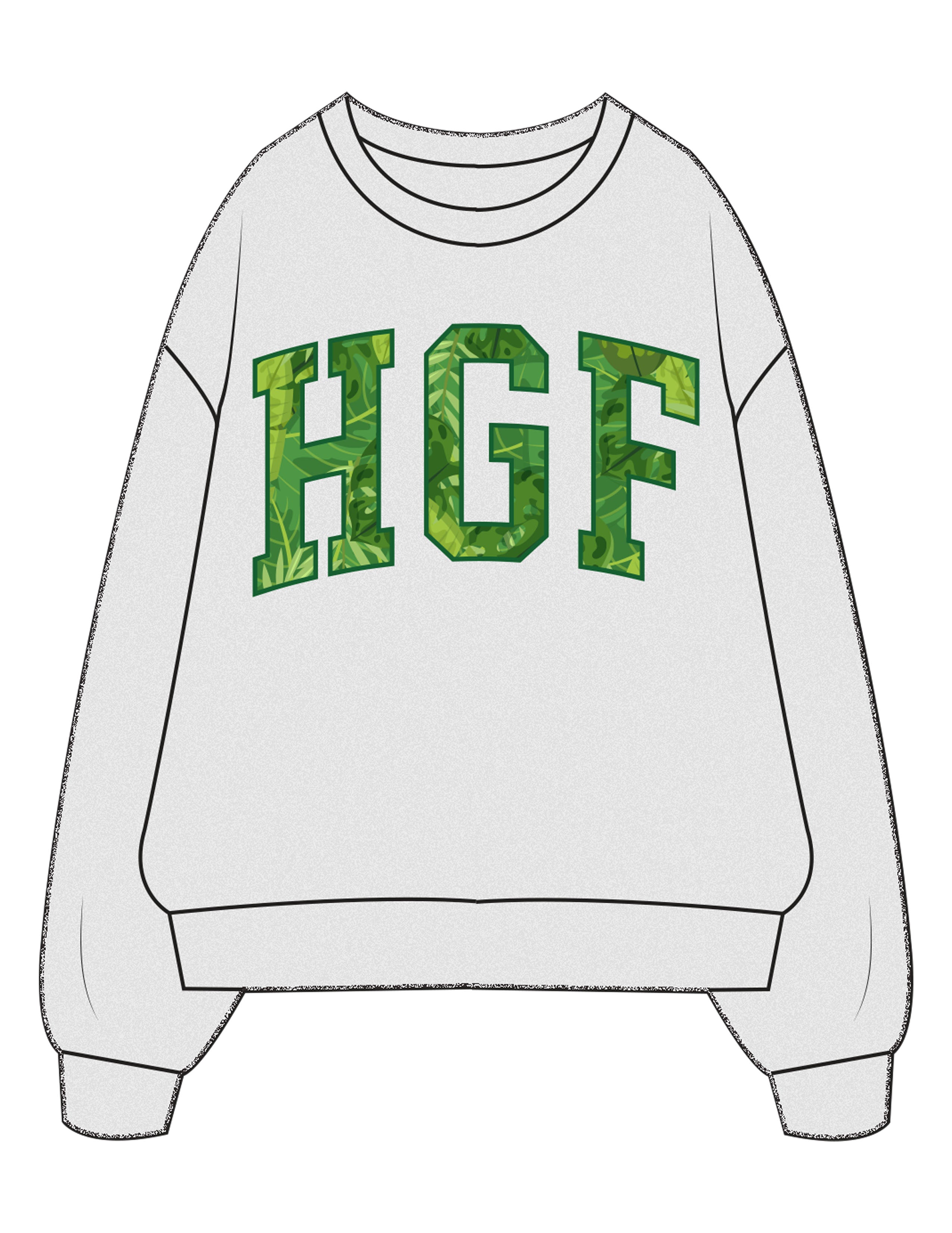 The Mens Crewneck - White Heather - Higher Ground - Center Chest "LEAVES" - Printed - Full Color