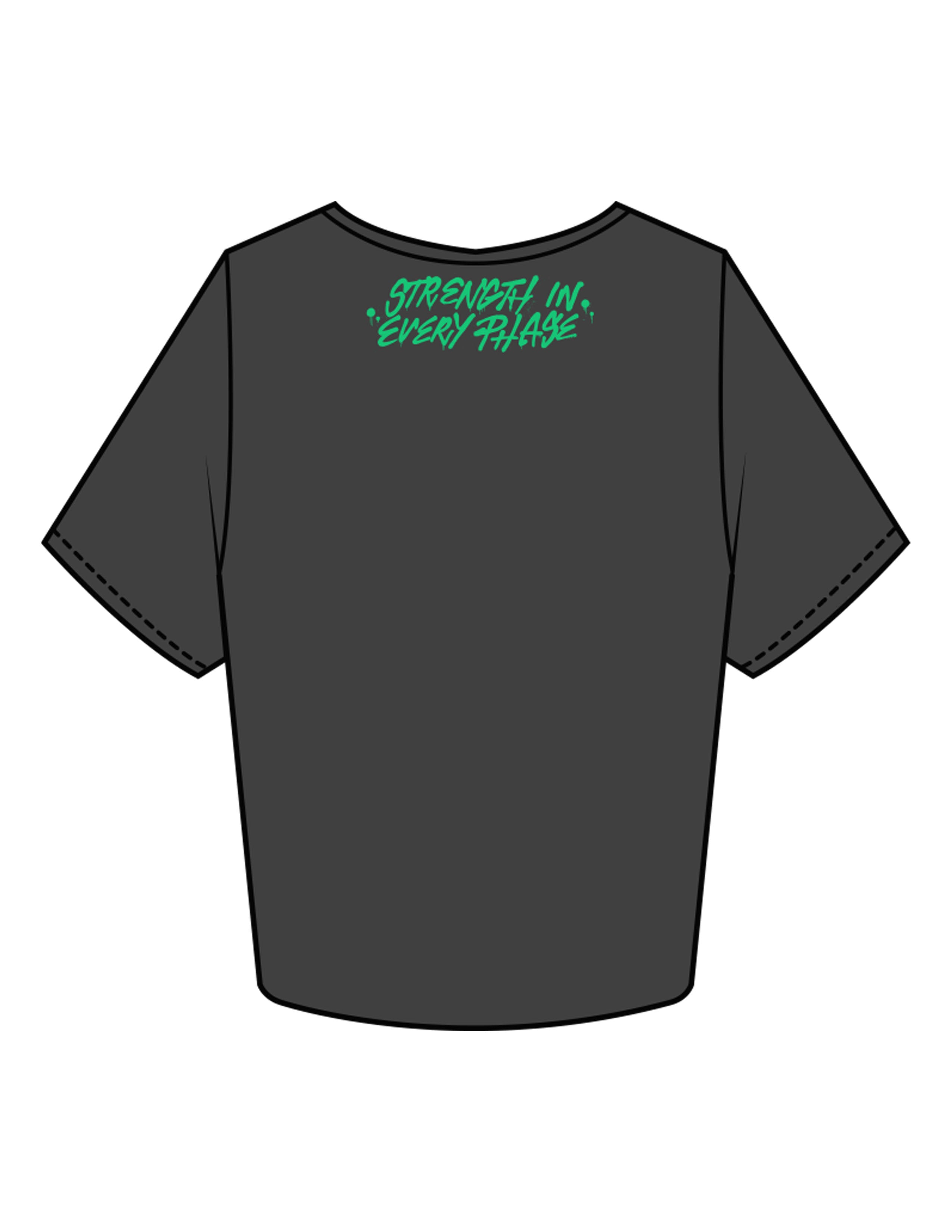 The Crop Tee - Charcoal - Fase Lagree - Front Bottom & Back Neckline - Printed - Emerald