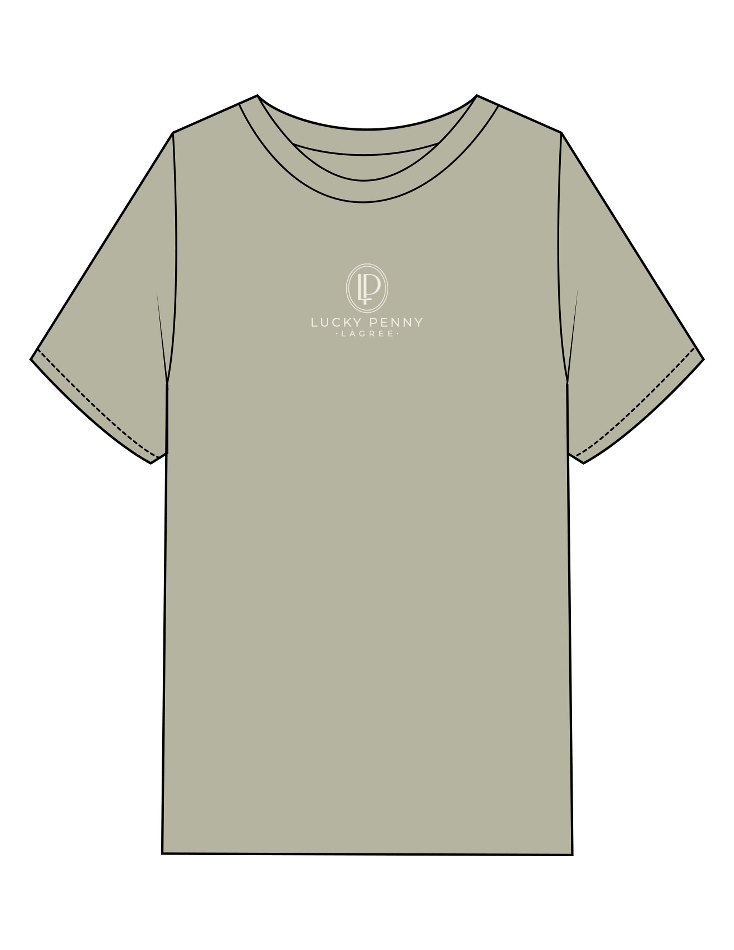 The Mens Heavyweight Tee - Eucalyptus - Lucky Penny - Center Chest Stacked - Embroidered - Off White