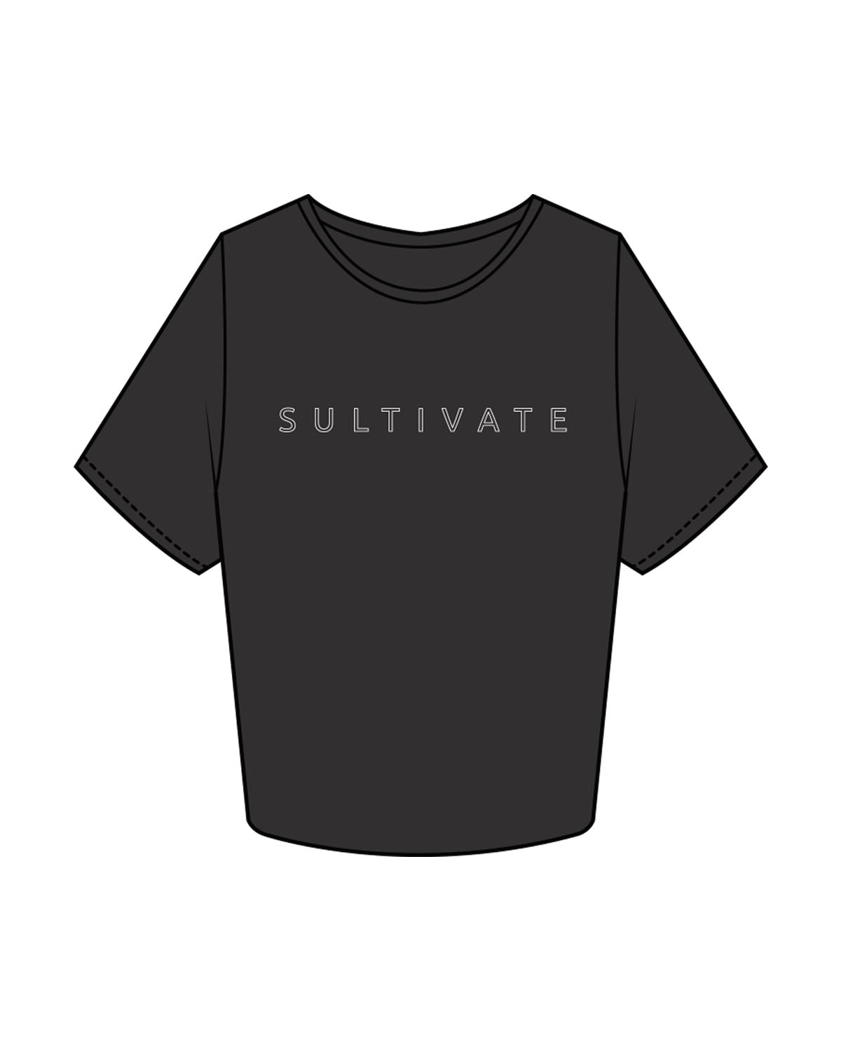 The Crop Tee - Charcoal - Sultivate - Center Chest & Center Back Logo - Printed - White