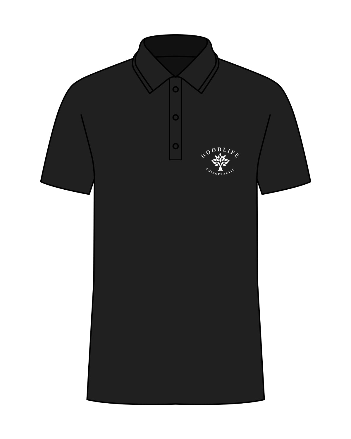 The Mens Polo - Black - Goodlife Chiropractic - Left Chest - Embroidered - White