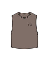 The Crop Muscle Tank - Cacao - Cyclebar - Left Chest & Back Stacked - Printed - Tone on Tone