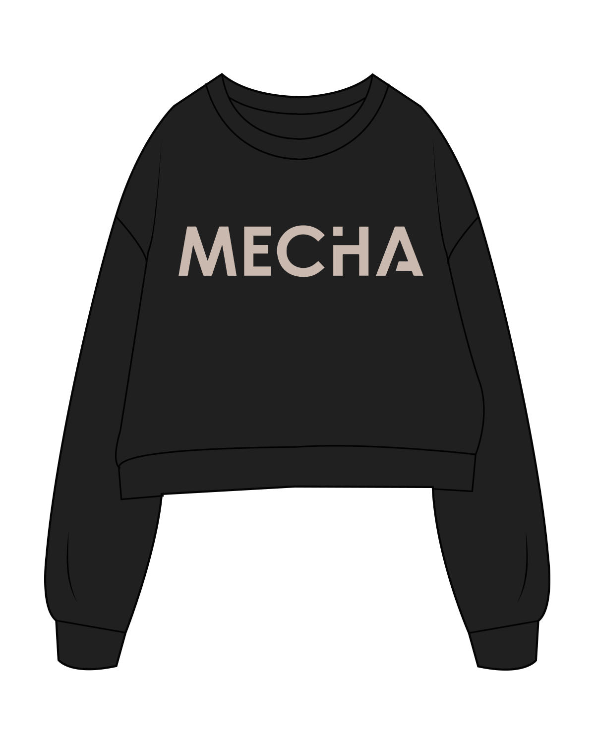 The Oversized Crop - Black - MECHA - Center Chest - Bone