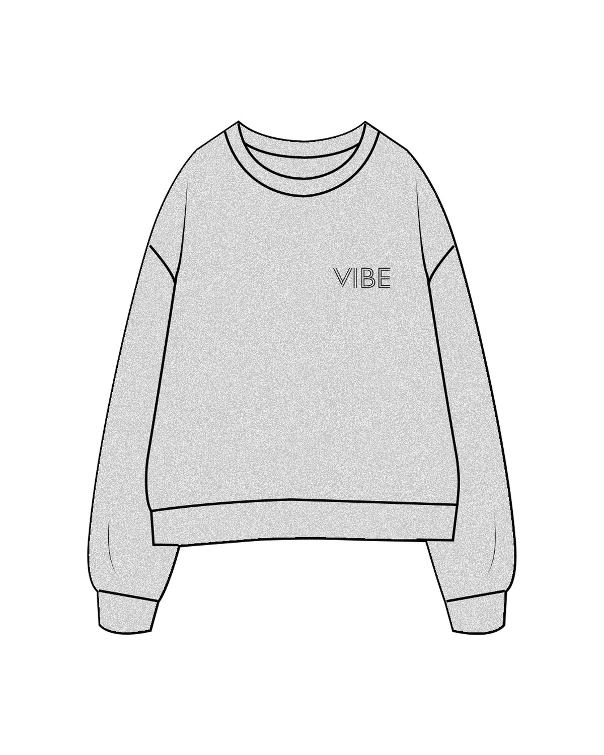 The Womens Crewneck - Heather - Vibe Hot Yoga & Pilates - Left Chest & Back Heart - Printed - Black