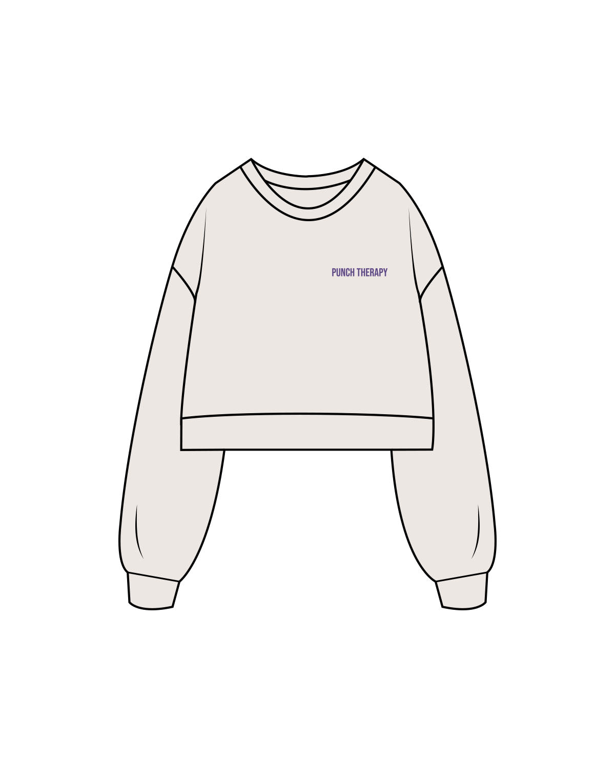 The Womens Crop Crewneck - Bone - Punch Therapy - Left Chest & Center Back Logo - Printed - Purple