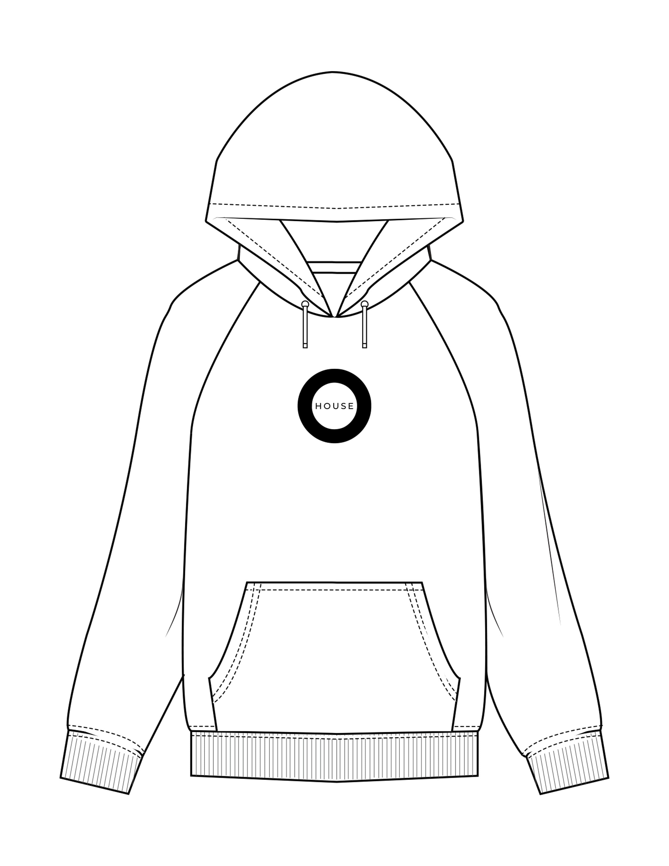 The Mens Classic Hoodie - White - HiLo - Center Chest Round & Back Vertical - Printed - Black