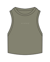 The Ribbed Crop Tank - Eucalyptus - Aligned Pilates - Center Chest - Embroidered - Off White