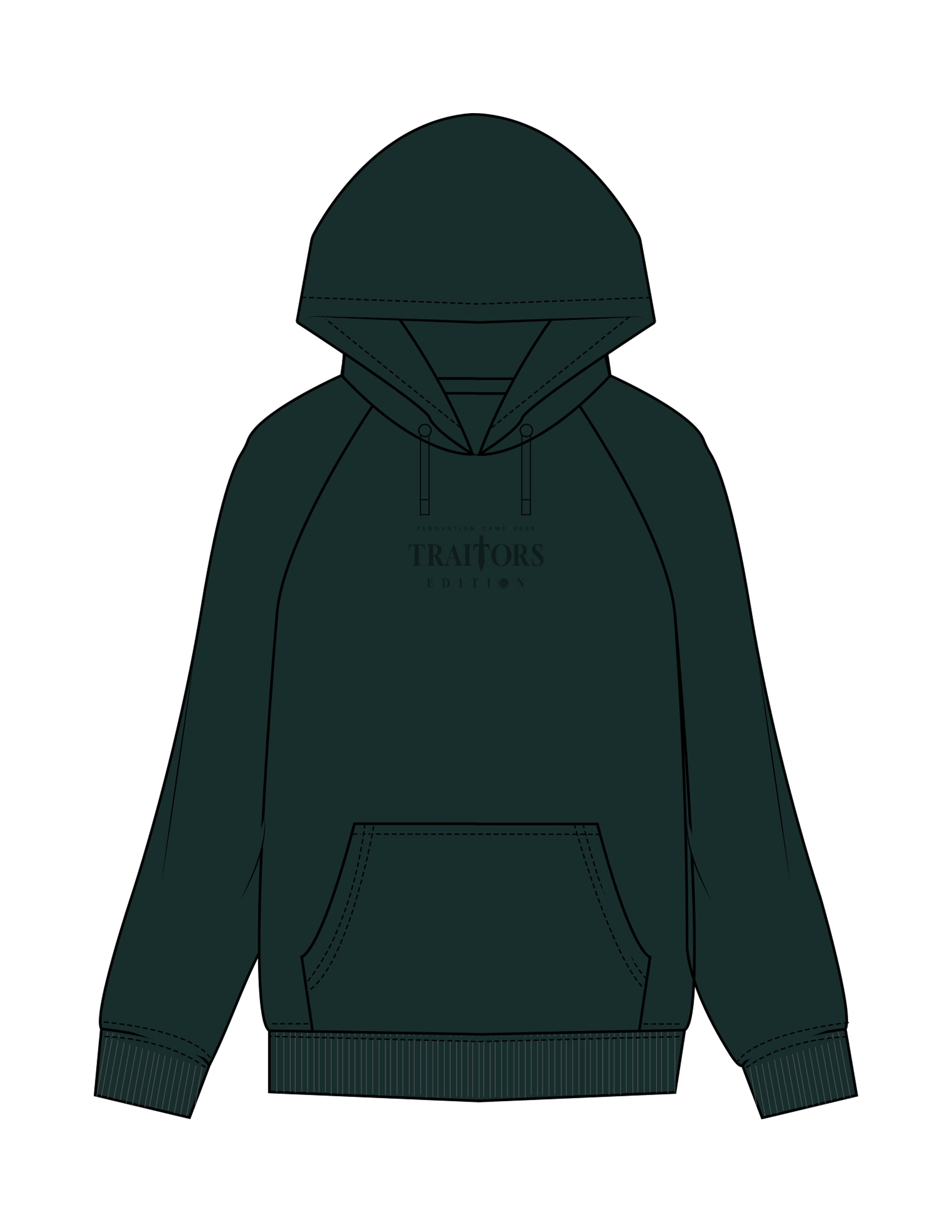 The Mens Heavyweight Hoodie - Pine Green - ZENERGY CYCLING - Center Chest Stacked - Embroidered - Tone on Tone