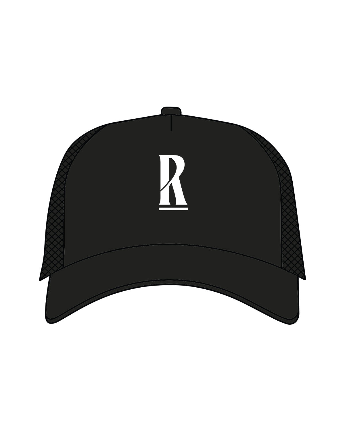 The 5 Panel Trucker Hat - Black  - Revolve Pilates - Center Crown - Printed - White
