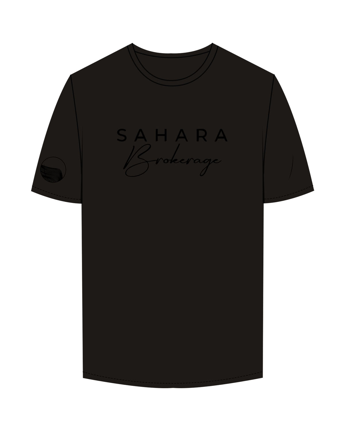 The Mens Tee - Charcoal - Sahara Brokerage - Center Chest Stacked & Right Sleeve Stacked - Embroidered - Black