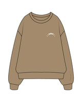 The Womens Crewneck - Sand - Symmetry Yoga - Left Chest & Back Center Stacked - White