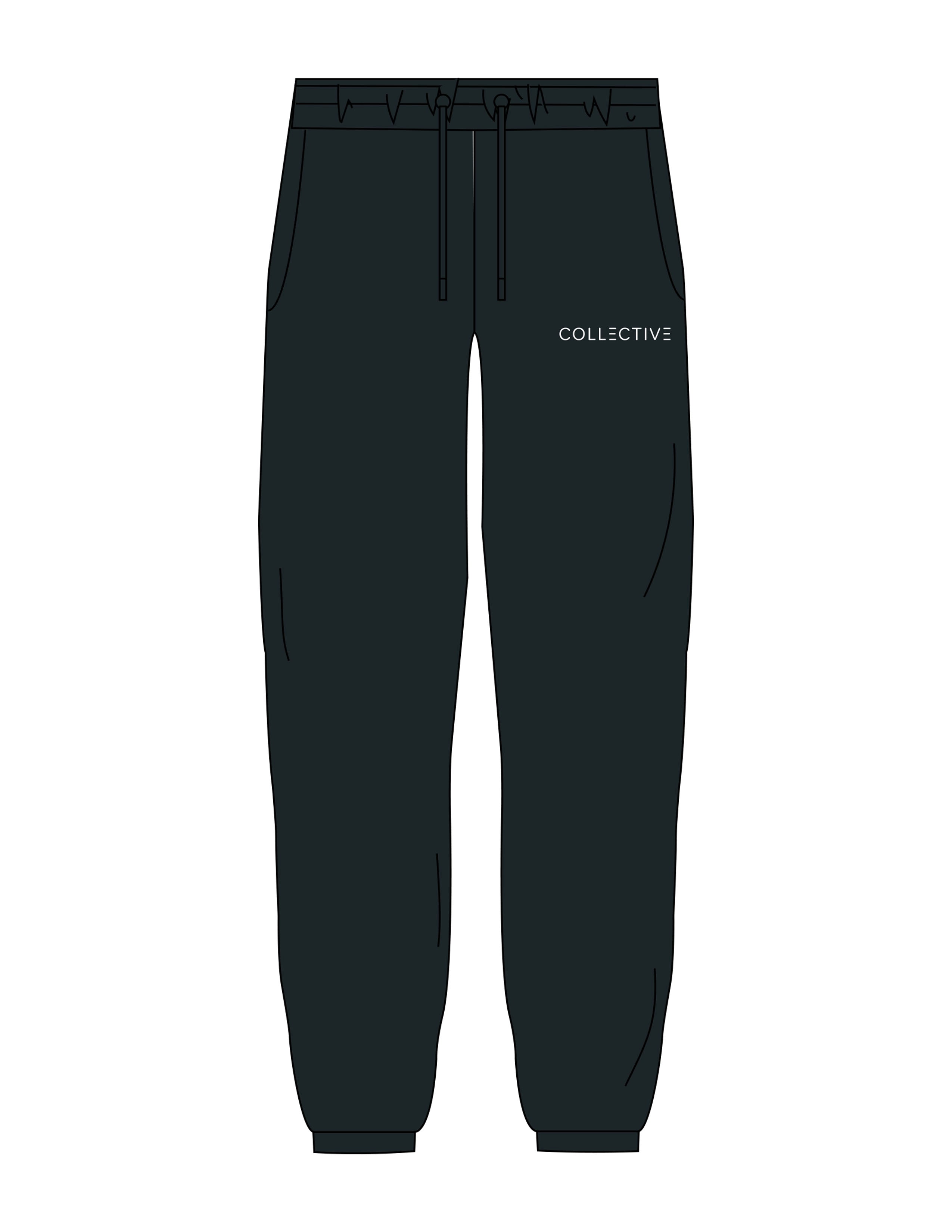 The Mens Classic Sweatpants - Pine Green - Collective Studios - Left Leg "COLLECTIVE" - Printed - White