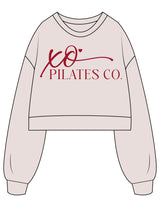 The Womens Crop Crewneck - Bone - XO Pilates - Chest Stacked - Printed - Maroon